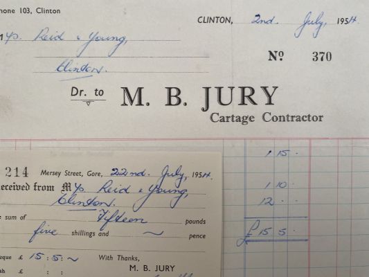 VINTAGE INVOICE: M.B. Jury, Clinton – Cartage Contractor 1954 
