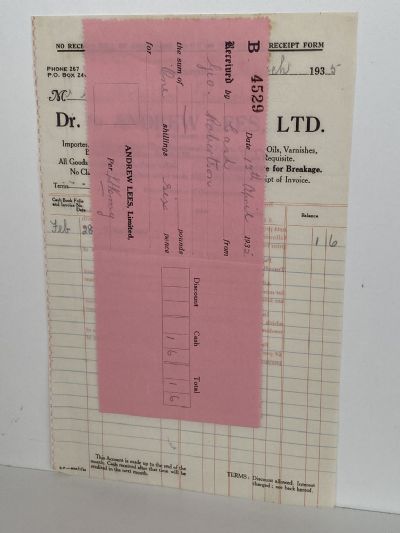 VINTAGE INVOICE: Andrew Lees Ltd, Invercargill - Importer 1935