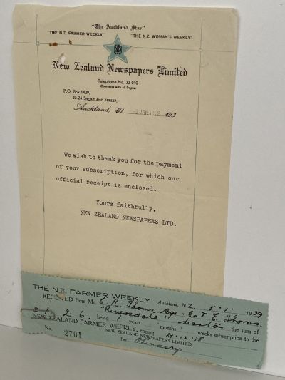 VINTAGE RECEIPT: New Zealand Newspapers Limited, Auckland 1939