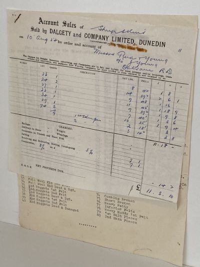 VINTAGE INVOICE: Dalgety & Company Limited, Dunedin - Auctioneers 1954