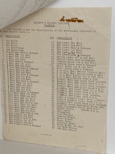 VINTAGE INVOICE: Dalgety & Company Limited, Dunedin - Auctioneers 1954