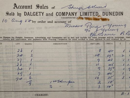 VINTAGE INVOICE: Dalgety & Company Limited, Dunedin - Auctioneers 1954 