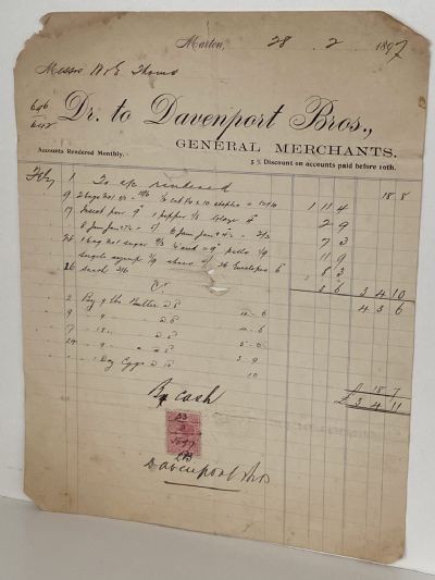 ANTIQUE INVOICE: Davenport Bros, Marton – General Merchants 1897