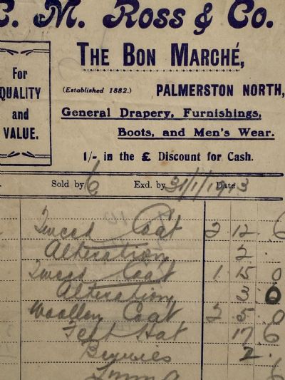 ANTIQUE INVOICE: C.M. Ross & Co, Palmerston North – General Drapery 1913 