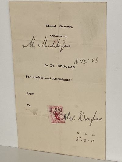 ANTIQUE INVOICE / RECEIPT: Dr. Douglas, Reed Street Oamaru 1903