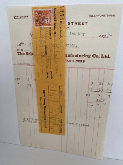 VINTAGE INVOICE: The Selwyn Hosiery Manufacturing Co. Ltd 1935