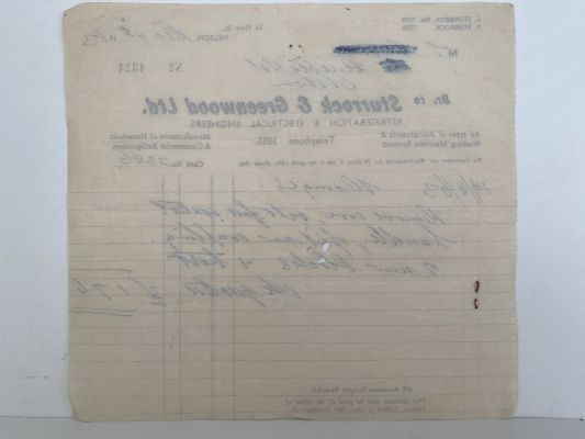 VINTAGE INVOICE: Sturrock & Greenwood Ltd. Nelson - Electrical Engineers 1963
