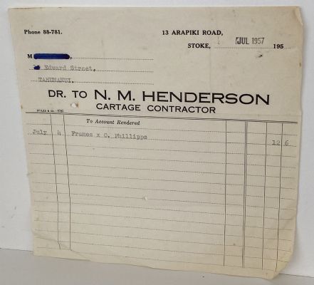 VINTAGE INVOICE: N. M. Henderson - Cartage Contractor 1957