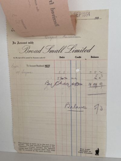VINTAGE INVOICE: Broad Small Limited, Invercargill 1934