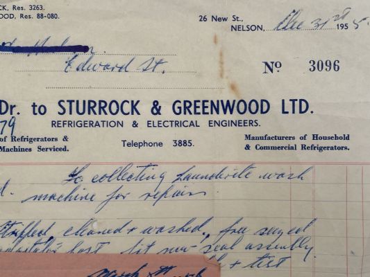 VINTAGE INVOICE: Sturrock & Greenwood Ltd, Nelson 1955 