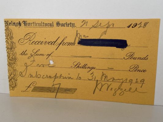 ANTIQUE RECEIPT: The Nelson Horticultural Society 1928