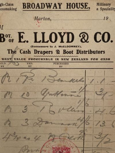 ANTIQUE INVOICE: E. Lloyd & Co, Marton - Drapers & Boot Distributors 1900s 