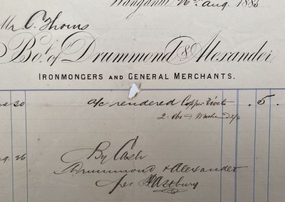 ANTIQUE INVOICE: Drummond & Alexander, Wanganui – Ironmongers 1885 