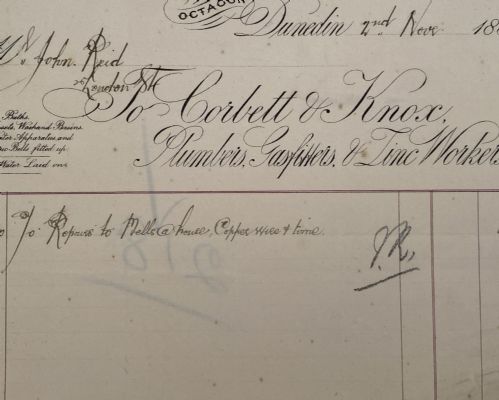 ANTIQUE INVOICE: Corbett & Knox, Dunedin - Plumbers and Gasfitters 1885 