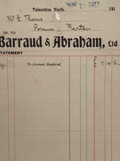 ANTIQUE INVOICE: Barraud & Abraham Ltd 1917 