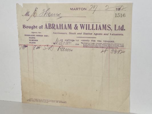 ANTIQUE INVOICE: Abraham & Williams Ltd - Auctioneers & Valuers 1911