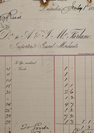 ANTIQUE INVOICE: A & J McFarlane, Dunedin - Importers & Merchants 1895 