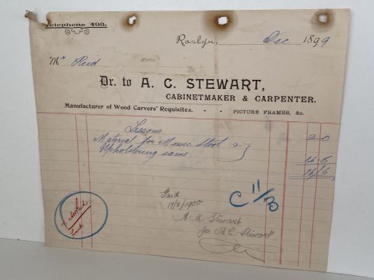 ANTIQUE INVOICE: A.C. Stewart, Raglan – Cabinetmaker & Upholsterer 1899