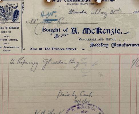 ANTIQUE INVOICE: A. McKenzie, Dunedin - Saddlery Manufacturer 1901 