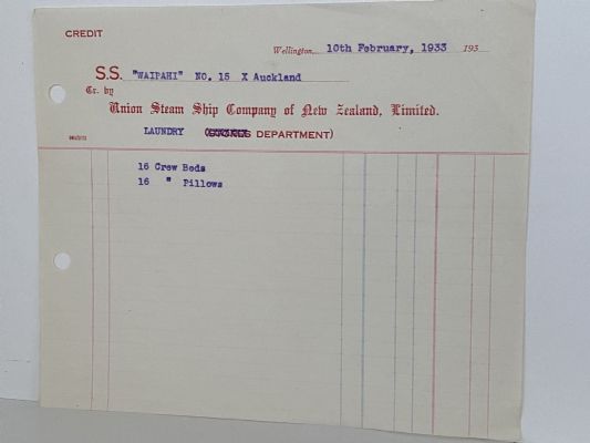 VINTAGE STORES NOTE: Union Steamship Company of New Zealand - Waipahi 1933