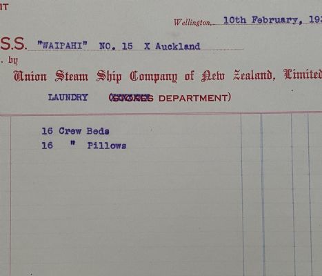 VINTAGE STORES NOTE: Union Steamship Company of New Zealand - Waipahi 1933 