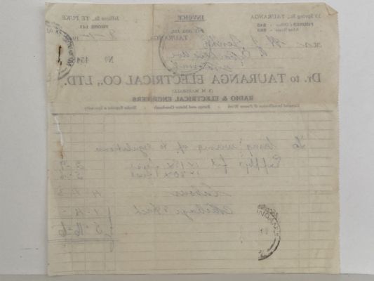 VINTAGE INVOICE: Tauranga Electrical Co Ltd - Radio & Electrical Engineers 1948