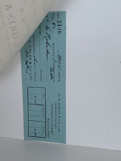 VINTAGE INVOICE: G.A. Coles & Co. Ltd, Auckland - Boot and Shoe Makers 1934
