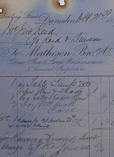 ANTIQUE INVOICE: Matheson Brothers & Co, Dunedin - China, Glass, Lampware 1887 