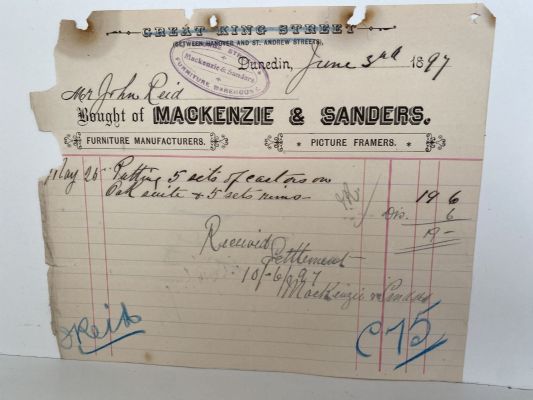 ANTIQUE INVOICE: Mackenzie & Sanders, Dunedin - General House Furnishers 1897