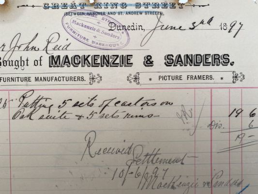 ANTIQUE INVOICE: Mackenzie & Sanders, Dunedin - General House Furnishers 1897 