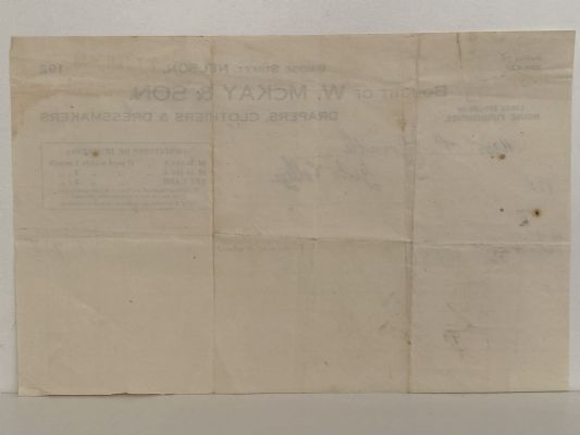 VINTAGE INVOICE: W. McKay & Son, Nelson – Drapers & Clothiers 1928