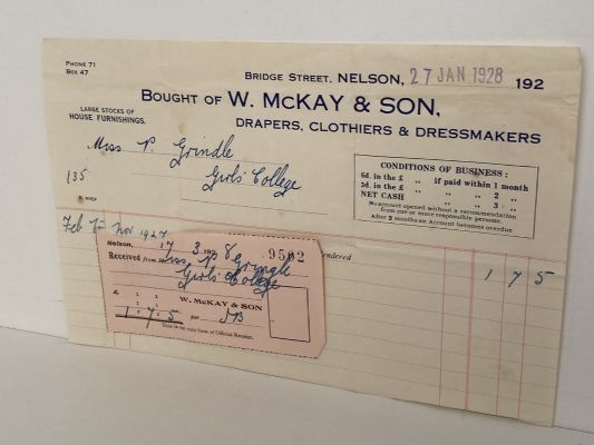VINTAGE INVOICE: W. McKay & Son, Nelson – Drapers & Clothiers 1928