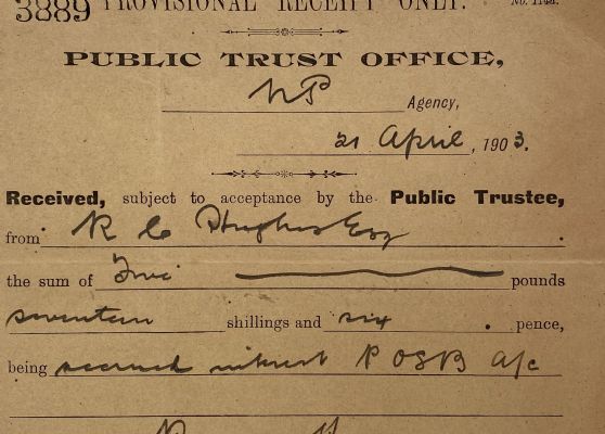 ANTIQUE INVOICE: Public Trust Office 1903 