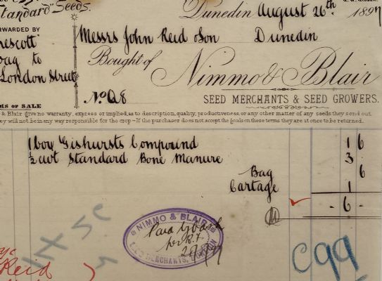 ANTIQUE INVOICE: Nimmo & Blair, Dunedin – Seed Merchants & Growers 1897 