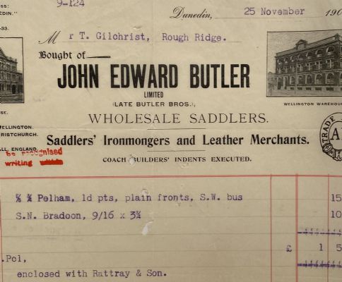 ANTIQUE INVOICE: John Edward Butler, Dunedin – Wholesale Saddlers 1905 