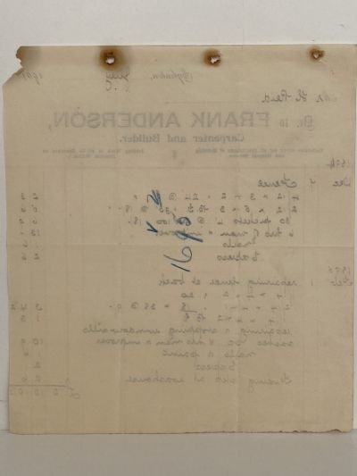 ANTIQUE INVOICE: Frank Anderson, Eglinton – Carpenter and Builder 1901