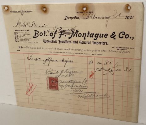 ANTIQUE INVOICE: F. Montague & Co. Dunedin – Jewellers & Importers 1901
