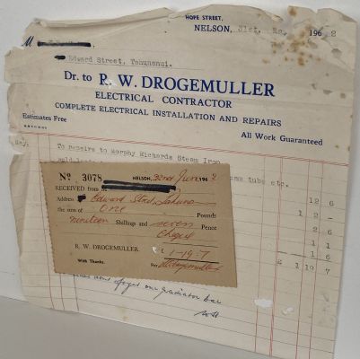 VINTAGE INVOICE: R. W. Drogemuller, Nelson - Electrical Contractor 1962