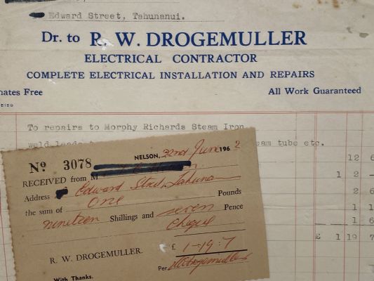 VINTAGE INVOICE: R. W. Drogemuller, Nelson - Electrical Contractor 1962 
