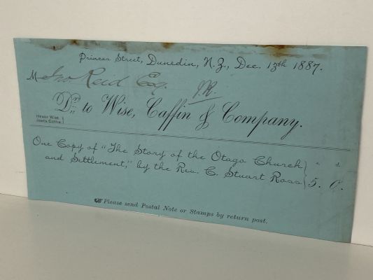 ANTIQUE RECEIPT: Wise, Caffin & Company, Dunedin 1887