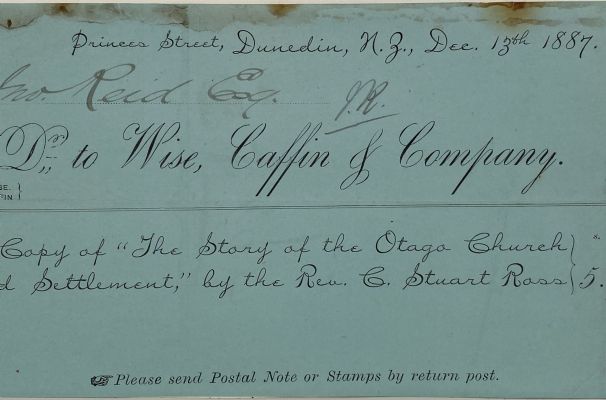 ANTIQUE RECEIPT: Wise, Caffin & Company, Dunedin 1887 