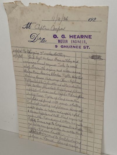 ANTIQUE INVOICE: O.G. Hearne - Motor Engineer 1926