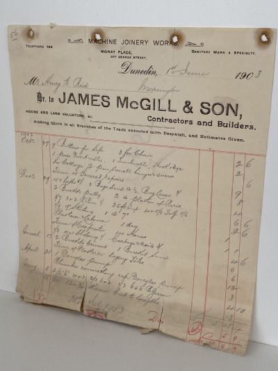 ANTIQUE INVOICE: James McGill & Son - Contractors & Builders 1903