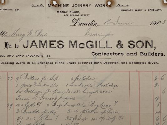 ANTIQUE INVOICE: James McGill & Son - Contractors & Builders 1903 