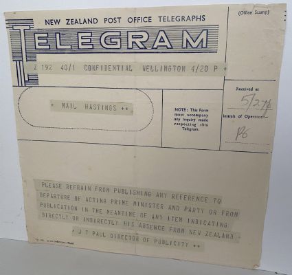 VINTAGE NEW ZEALAND POST OFFICE TELEGRAM