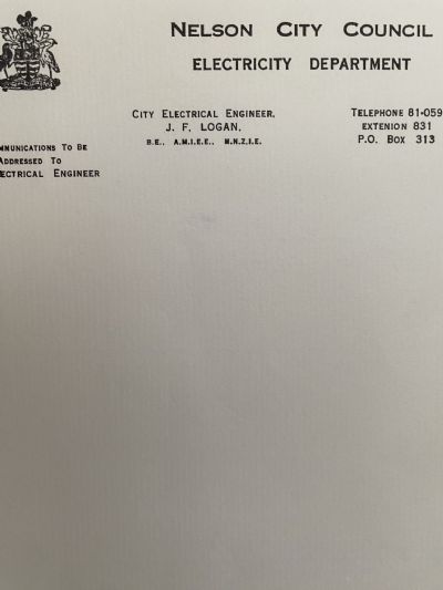 VINTAGE LETTERHEAD: Nelson City Council Electricity Department 