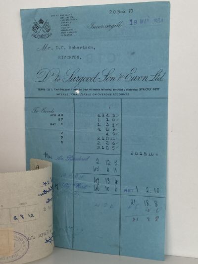 VINTAGE INVOICE: Sargood, Son & Ewen, Invercargill 1934