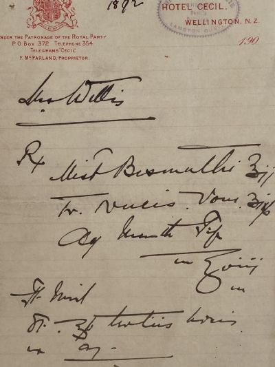 ANTIQUE LETTERHEAD: Hotel Cecil, Wellington 1900 