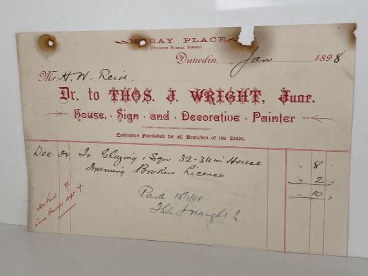 ANTIQUE INVOICE: Thos. J Wright, Junr, Dunedin – Painter and Paperhanger 1899