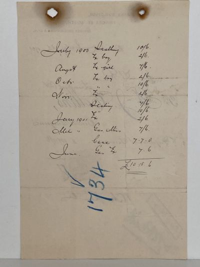 ANTIQUE INVOICE: T. J. Collins, Dunedin - Dental Surgeon 1901